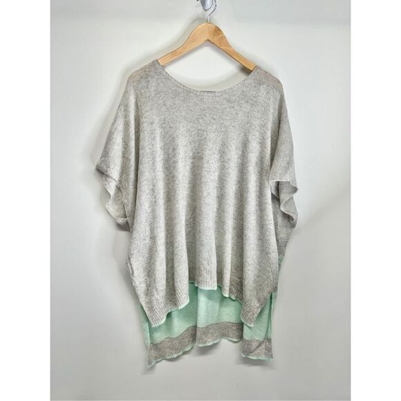 Golden Sun Cashmere Pullover Poncho Gray Turquoise Low Crewneck Beach Oversized‎ - Picture 10 of 10